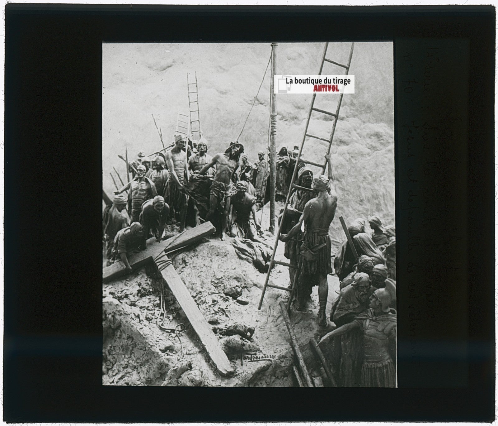 Préparation de la crucifixion, photo plaque verre, noir & blanc, 8,5x10 cm