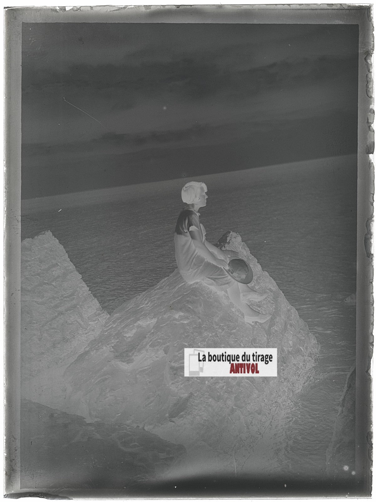 Femme, personnage, photo ancienne plaque verre, négatif noir & blanc, 9x12 cm