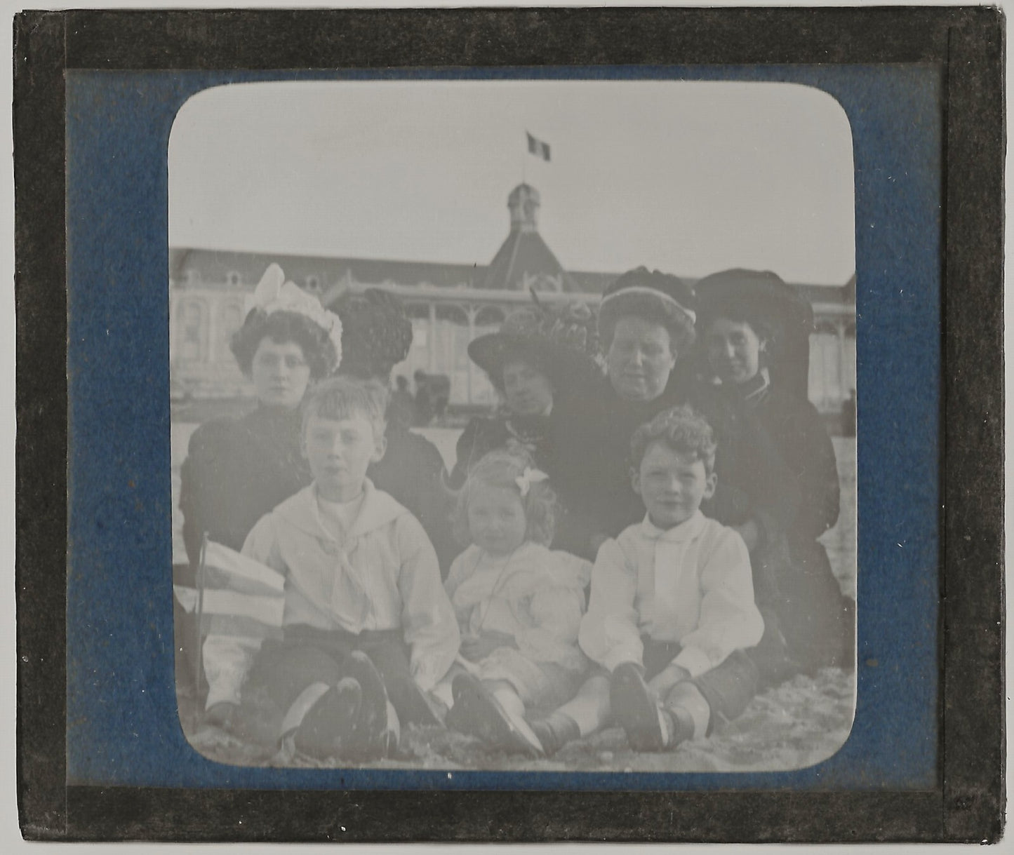 Valras-Plage, famille, enfant, photo ancienne plaque de verre, positif 8,5x10 cm