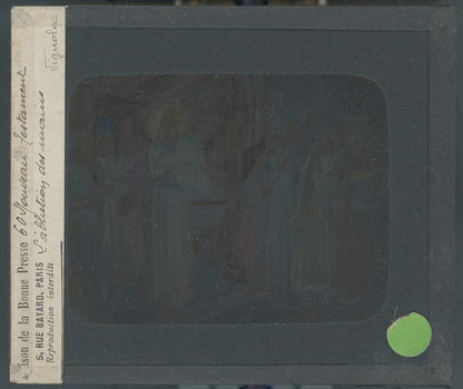 L'ablution des mains, dessin, plaque verre ancienne, couleur 8,5x10 cm