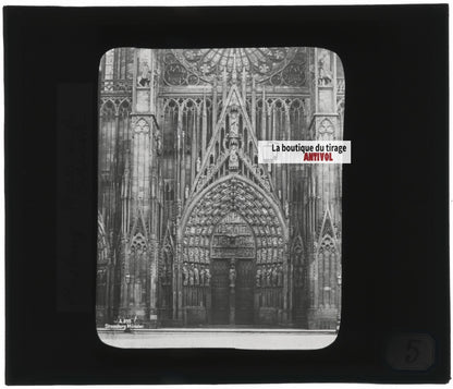 Cathédrale Notre-Dame de Strasbourg, photo plaque verre, positif 8,5x10 cm