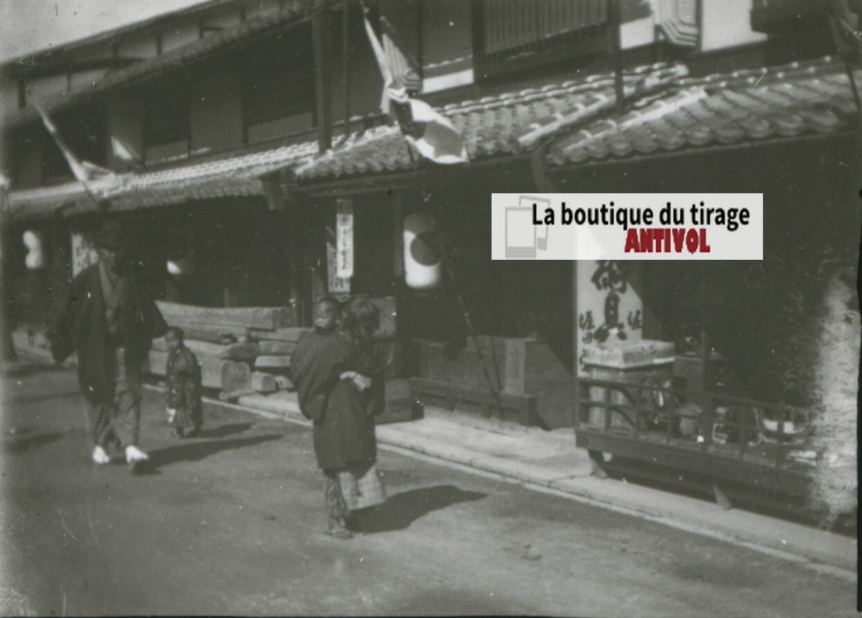 Personnages, Asie, Japon, photo plaque verre, noir & blanc, positif 8,5x10 cm