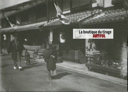 Personnages, Asie, Japon, photo plaque verre, noir & blanc, positif 8,5x10 cm