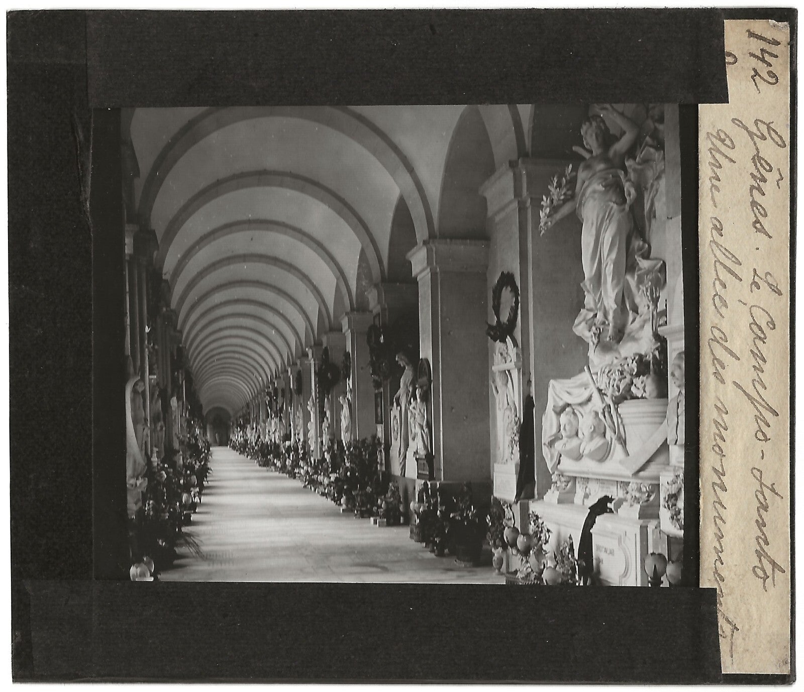 Campo-Santo de Gênes, Italie, photo ancienne plaque de verre, positif 8,5x10 cm