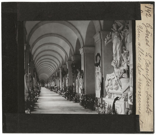 Campo-Santo de Gênes, Italie, photo ancienne plaque de verre, positif 8,5x10 cm