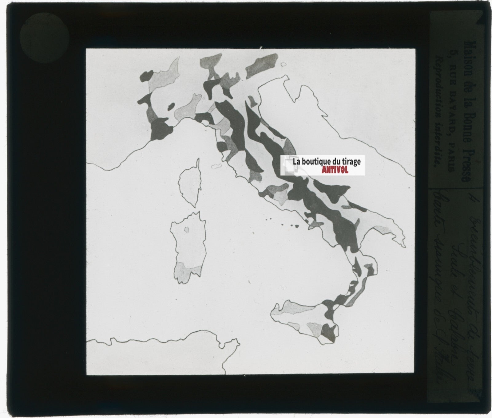 Carte zones sismiques, photo plaque verre, noir & blanc, positif 8,5x10 cm