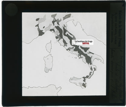 Carte zones sismiques, photo plaque verre, noir & blanc, positif 8,5x10 cm