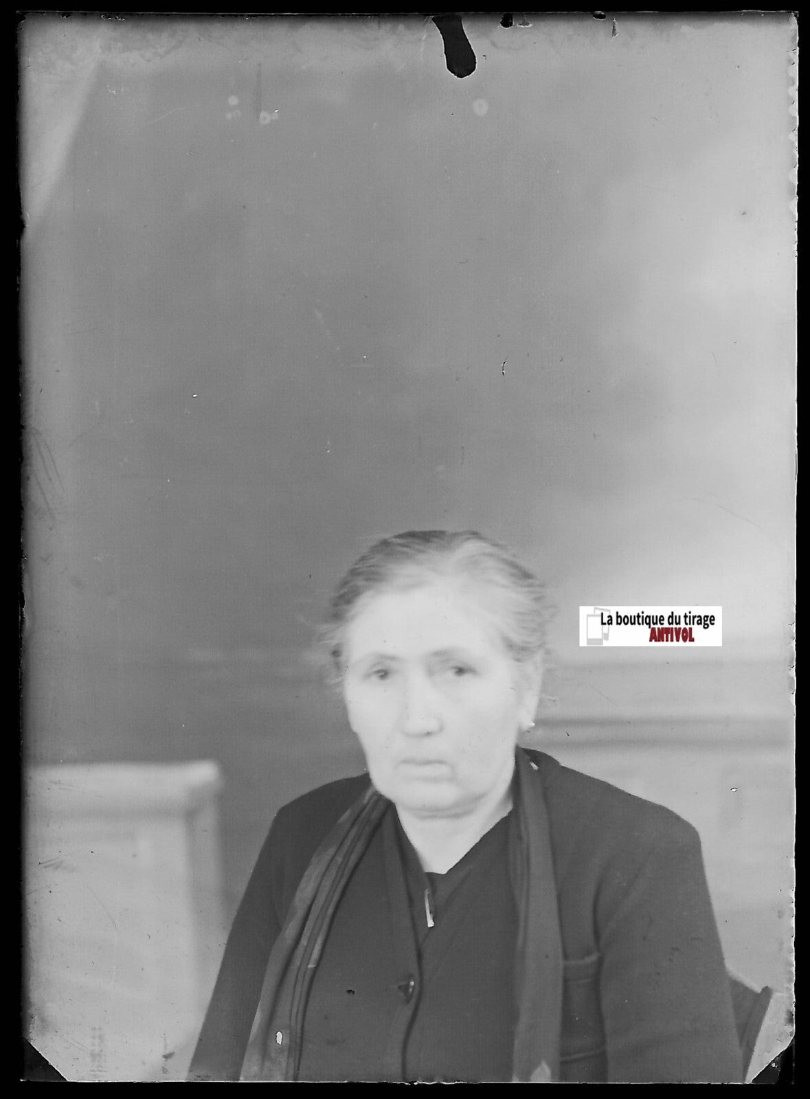 Portrait femme, France, Plaque verre photo, négatif ancien noir & blanc 6x9 cm