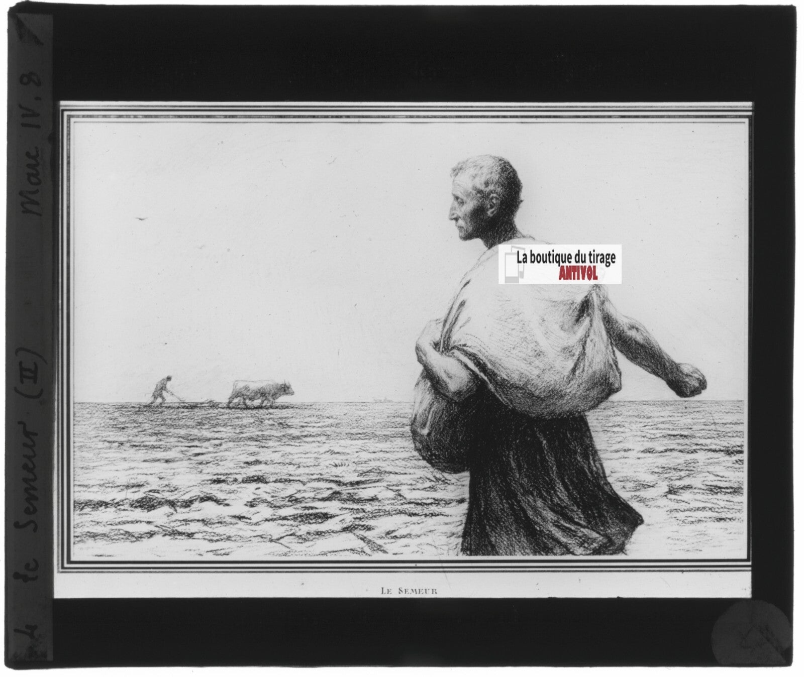 Marc, scène religieuse, dessin peinture plaque de verre, positif 8,5x10 cm