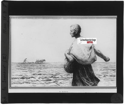 Marc, scène religieuse, dessin peinture plaque de verre, positif 8,5x10 cm