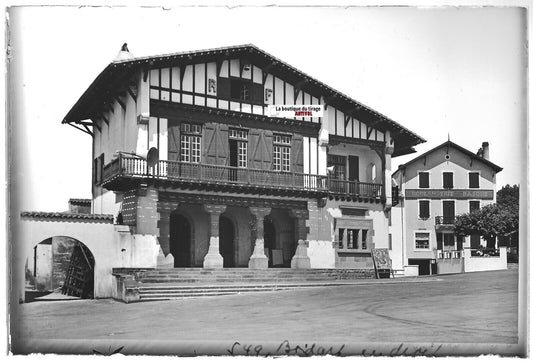 Bidart, Mairie, Plaque verre photo, positif noir & blanc 10x15 cm France