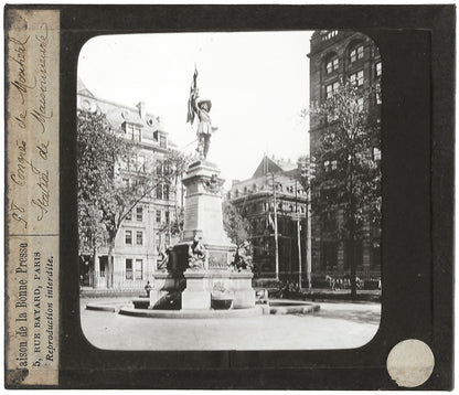 Statue de Maisonneuve, Montréal, photo plaque de verre, positif 8,5x10 cm