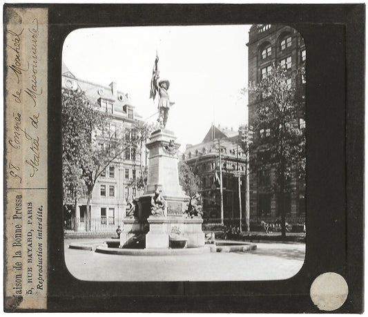 Statue de Maisonneuve, Montréal, photo plaque de verre, positif 8,5x10 cm