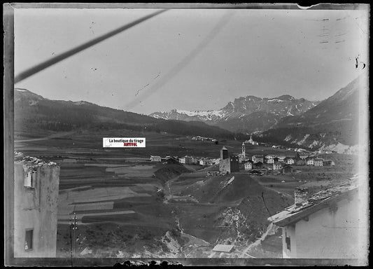 Paysage, montagne, Plaque verre photo ancienne, négatif noir & blanc 6x9 cm