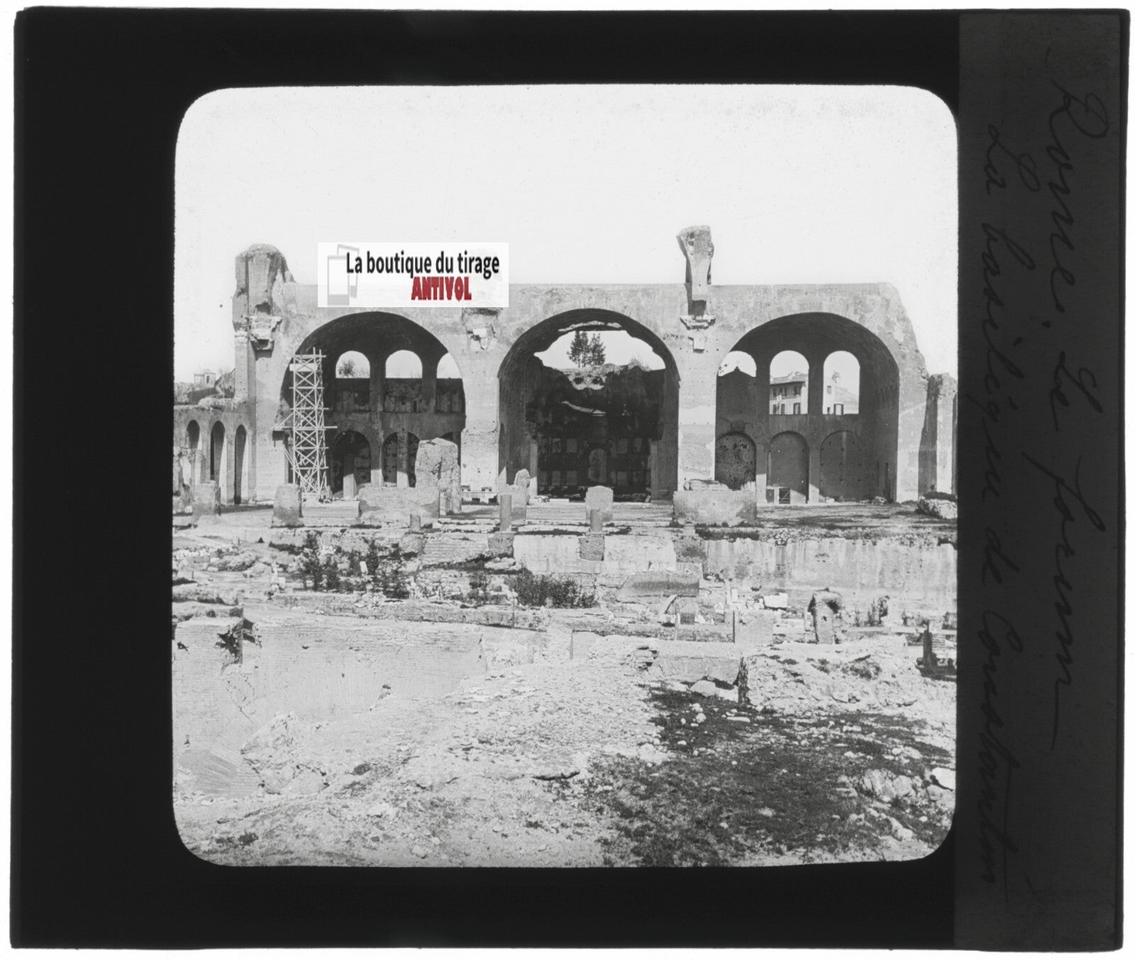 Basilique de Maxence, Rome, photo ancienne plaque verre, positif 8,5x10 cm