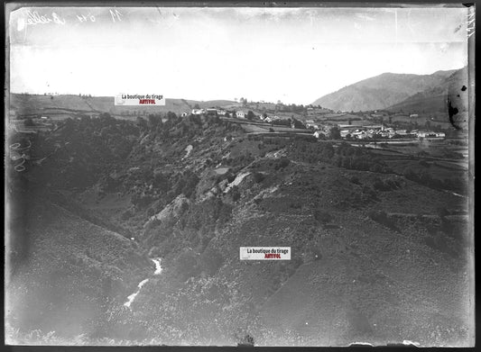 Plaque verre photo ancienne négatif noir et blanc 13x18 cm Bielle montagne eau