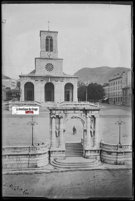 Oyonnax, Porte Monumentale, Plaque verre photo, négatif noir & blanc 10x15 cm