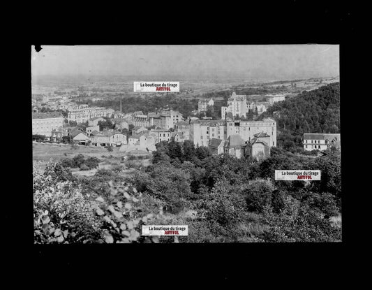 Plaque verre photo ancienne négatif 13x18 cm Châtel-Guyon + carte postale