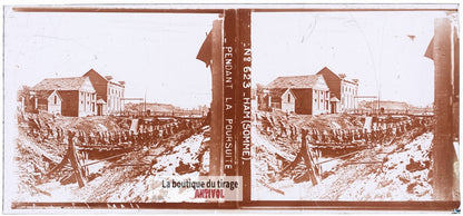 Canal de la Somme à Ham, guerre WW1, plaque verre photo ancienne stéréo 6x13 cm