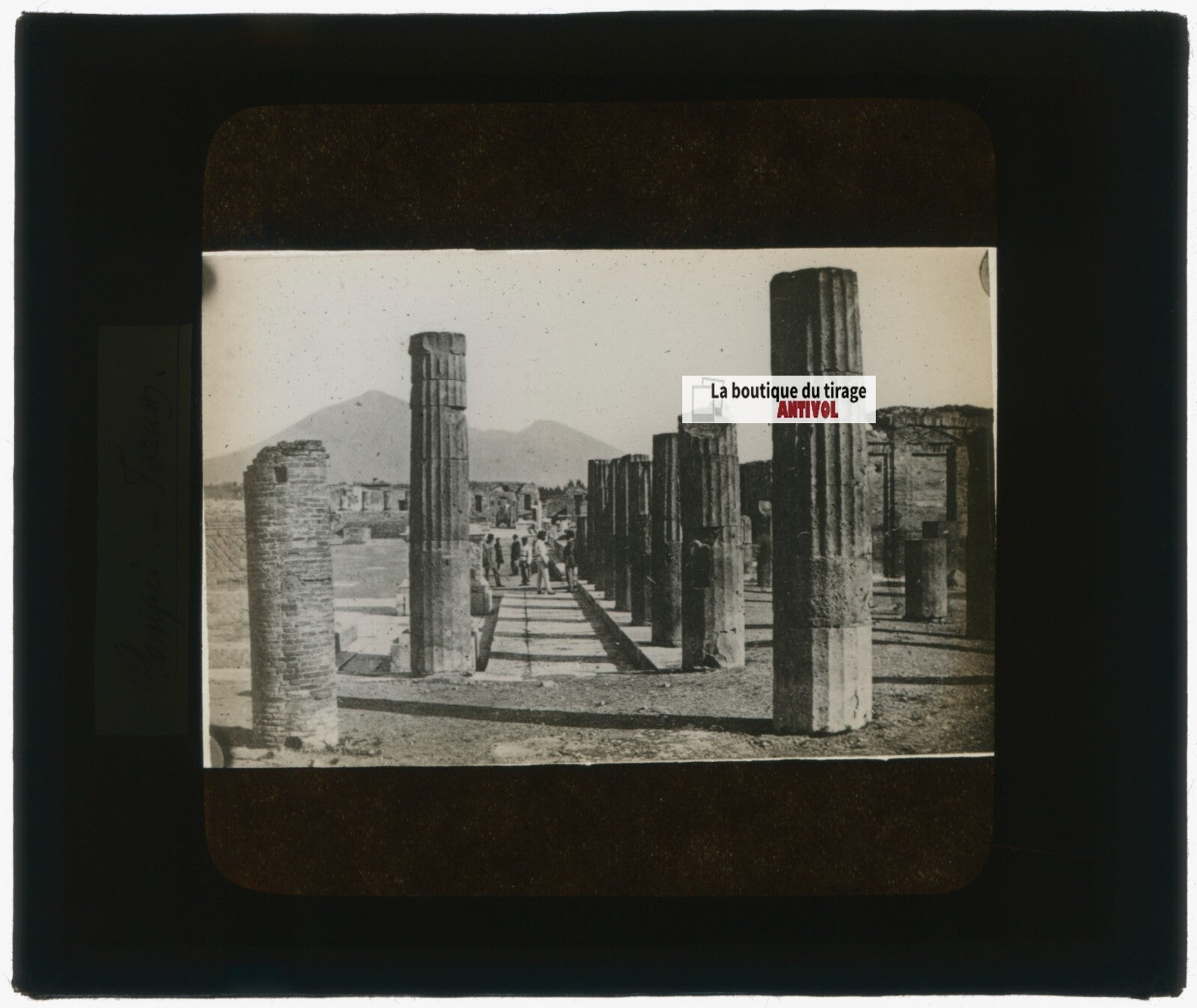 Forum de Pompéi, Italie, photo plaque verre, noir & blanc, positif 8,5x10 cm