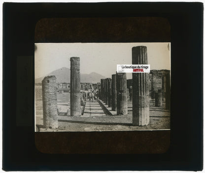 Forum de Pompéi, Italie, photo plaque verre, noir & blanc, positif 8,5x10 cm
