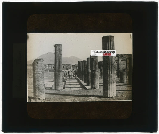 Forum de Pompéi, Italie, photo plaque verre, noir & blanc, positif 8,5x10 cm