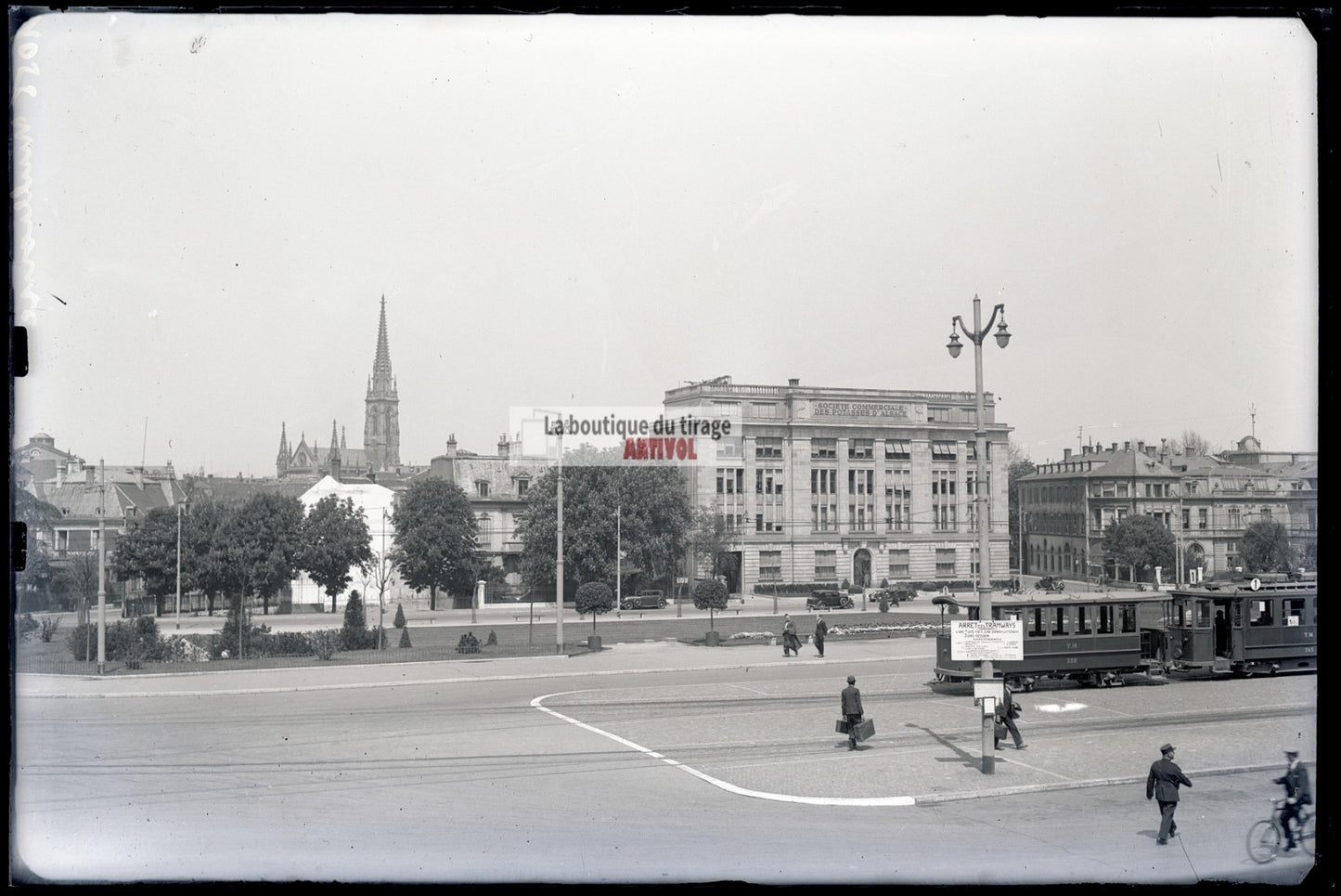 Mulhouse, voiture, tramway, photos plaque de verre, lot de 5 négatifs 10x15 cm