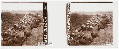 9e régiment de chasseurs, guerre WW1, plaque verre stéréo, photo 4,5x10,7 cm