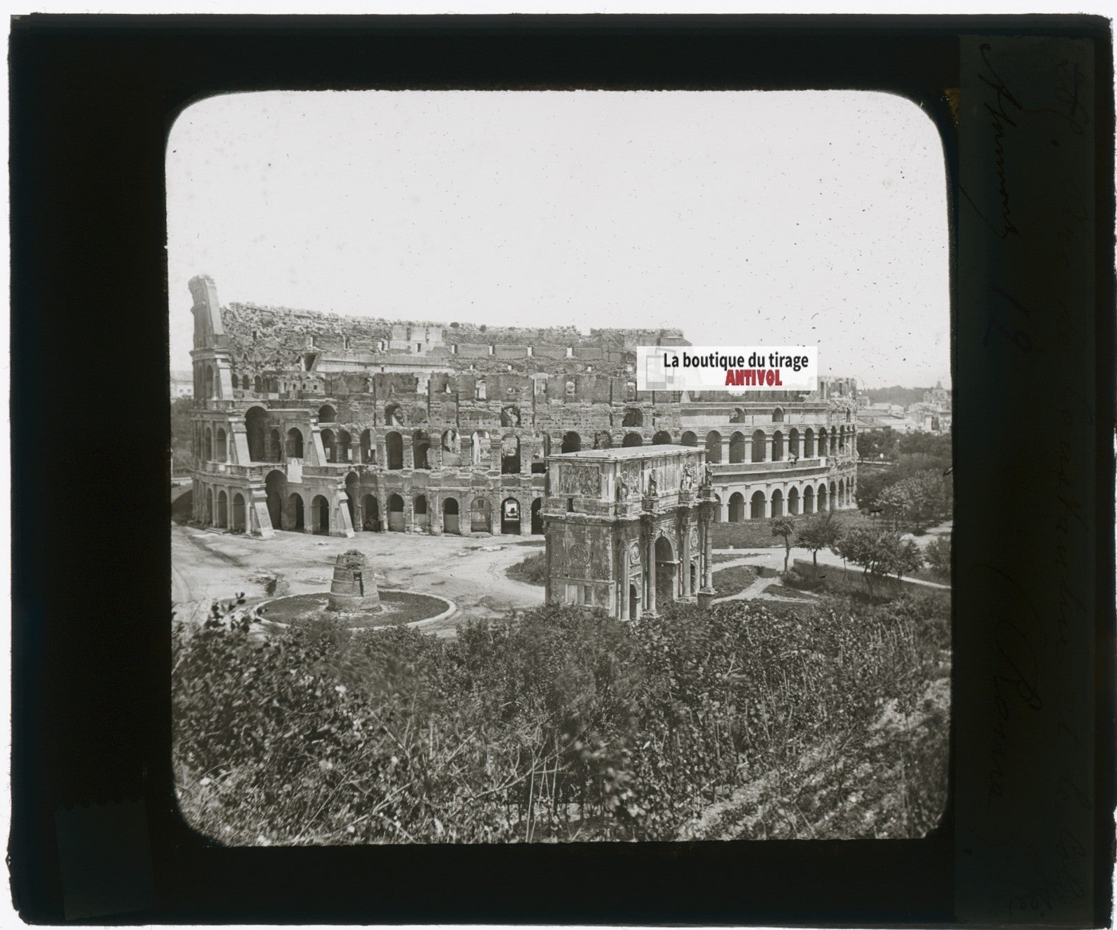 Colisée, arc de Constantin, photo plaque verre, noir & blanc, positif 8,5x10 cm