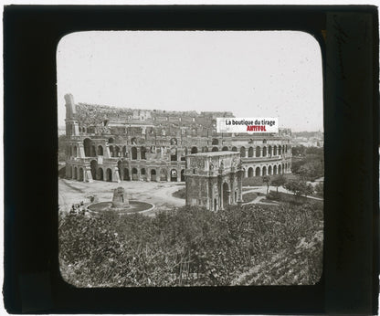 Colisée, arc de Constantin, photo plaque verre, noir & blanc, positif 8,5x10 cm
