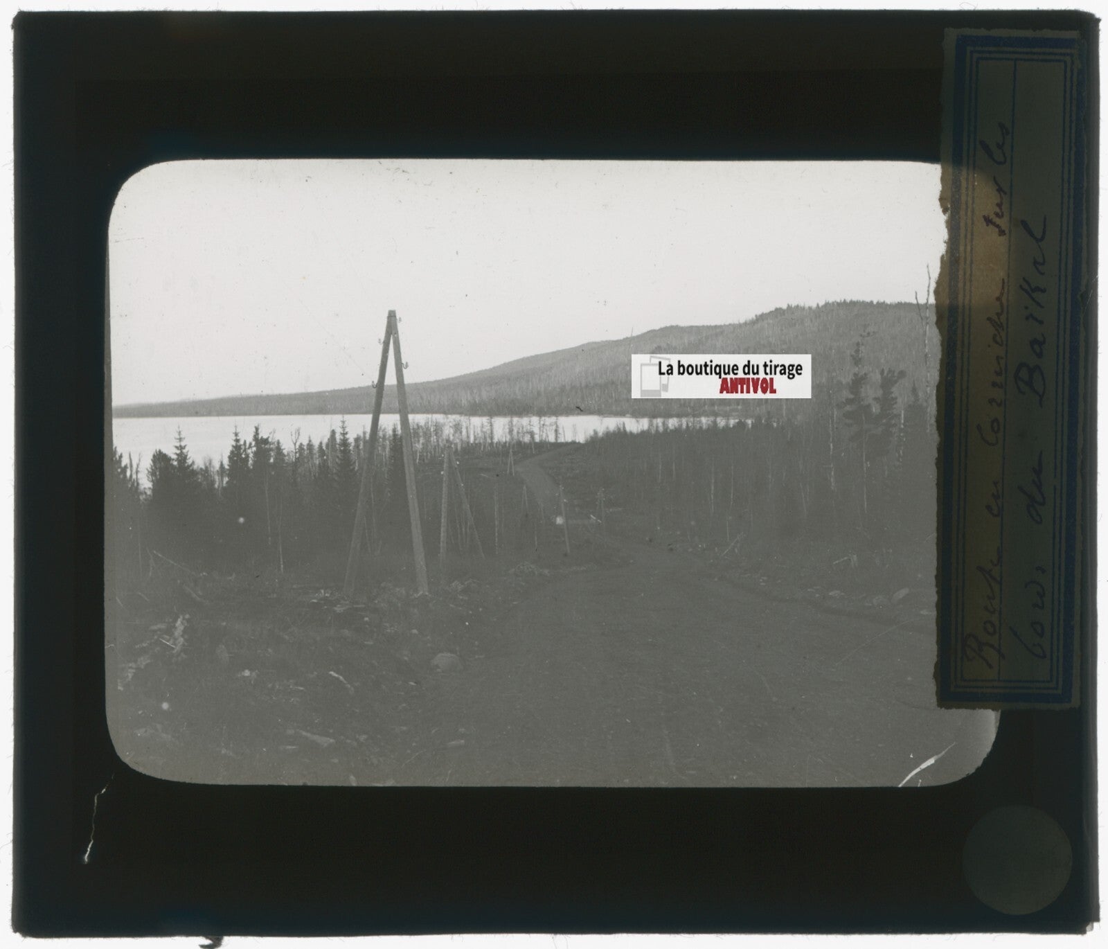Lac Baïkal, Russie, photo plaque verre, noir & blanc, positif 8,5x10 cm