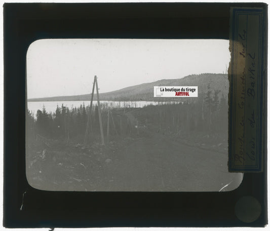 Lac Baïkal, Russie, photo plaque verre, noir & blanc, positif 8,5x10 cm
