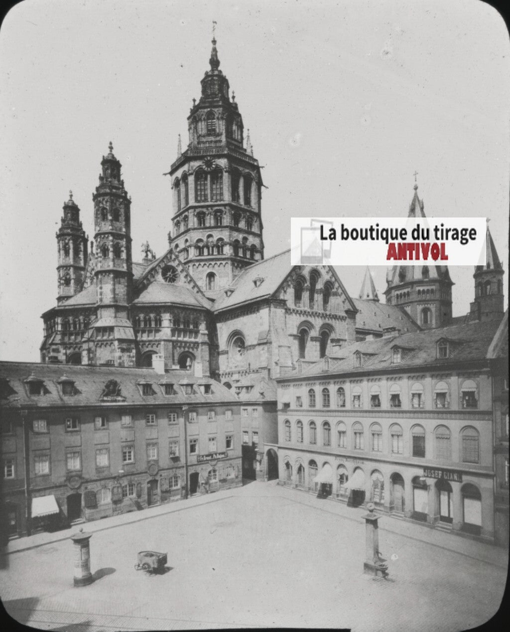 Cathédrale de Mayence, Allemagne, photo ancienne plaque verre, positif 8,5x10 cm