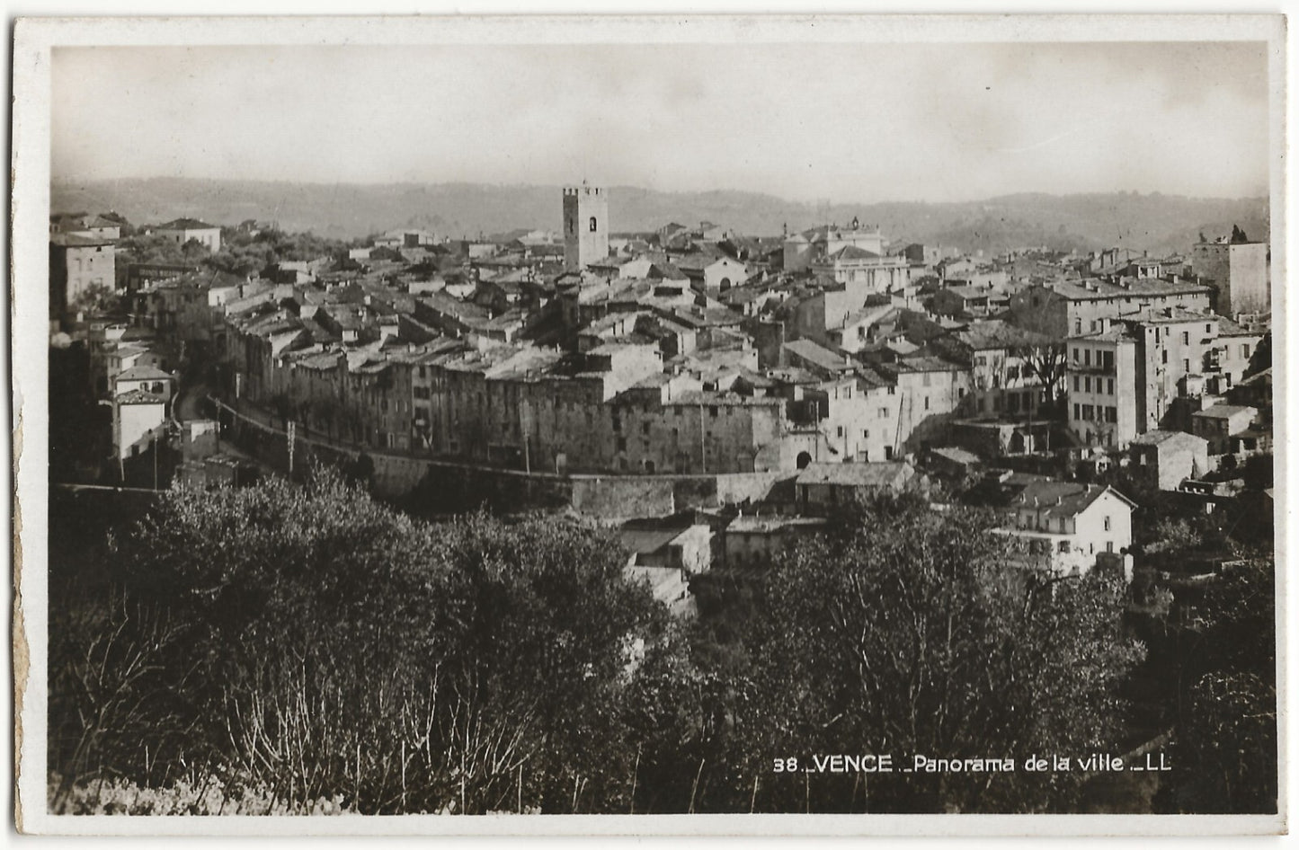 Plaque verre photo ancienne, négatif noir & blanc 9x14 cm, Vence, carte postale