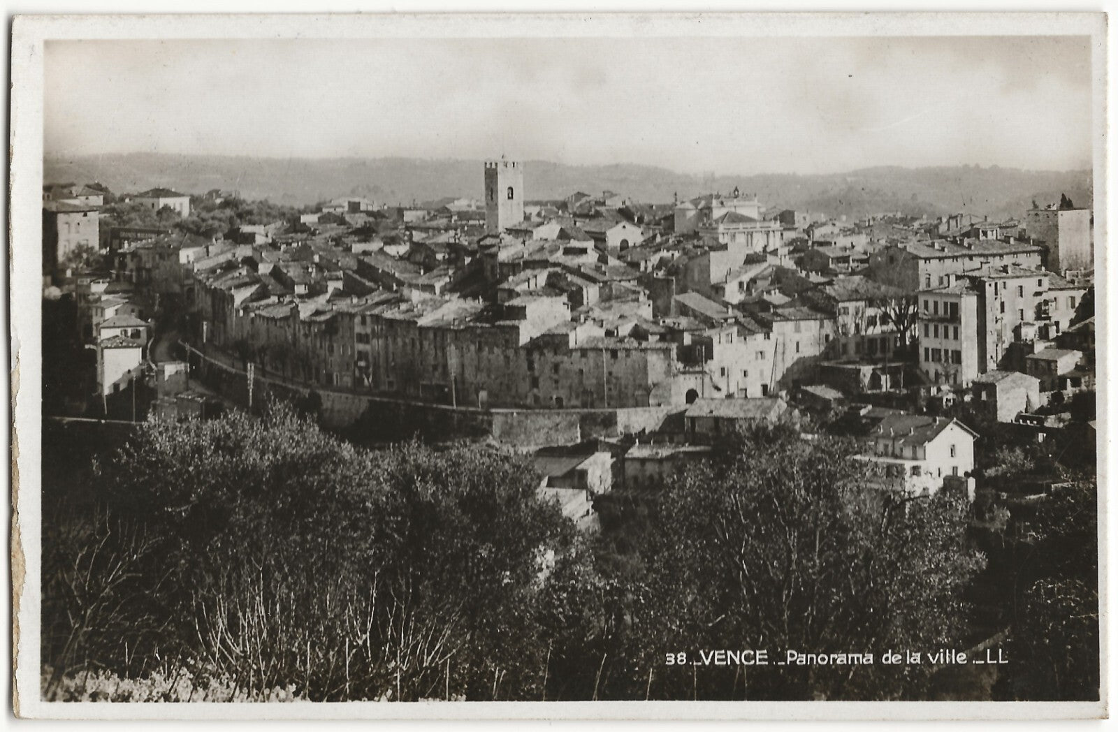 Plaque verre photo ancienne, négatif noir & blanc 9x14 cm, Vence, carte postale