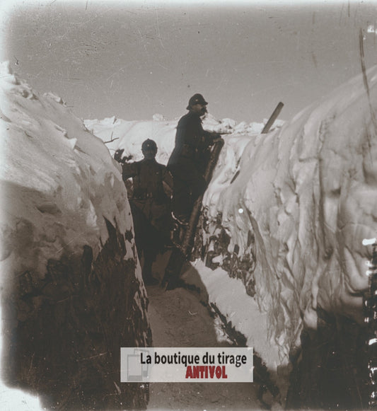 Hartmannswillerkopf, guerre WW1, plaque verre stéréo, photo 4,5x10,7 cm