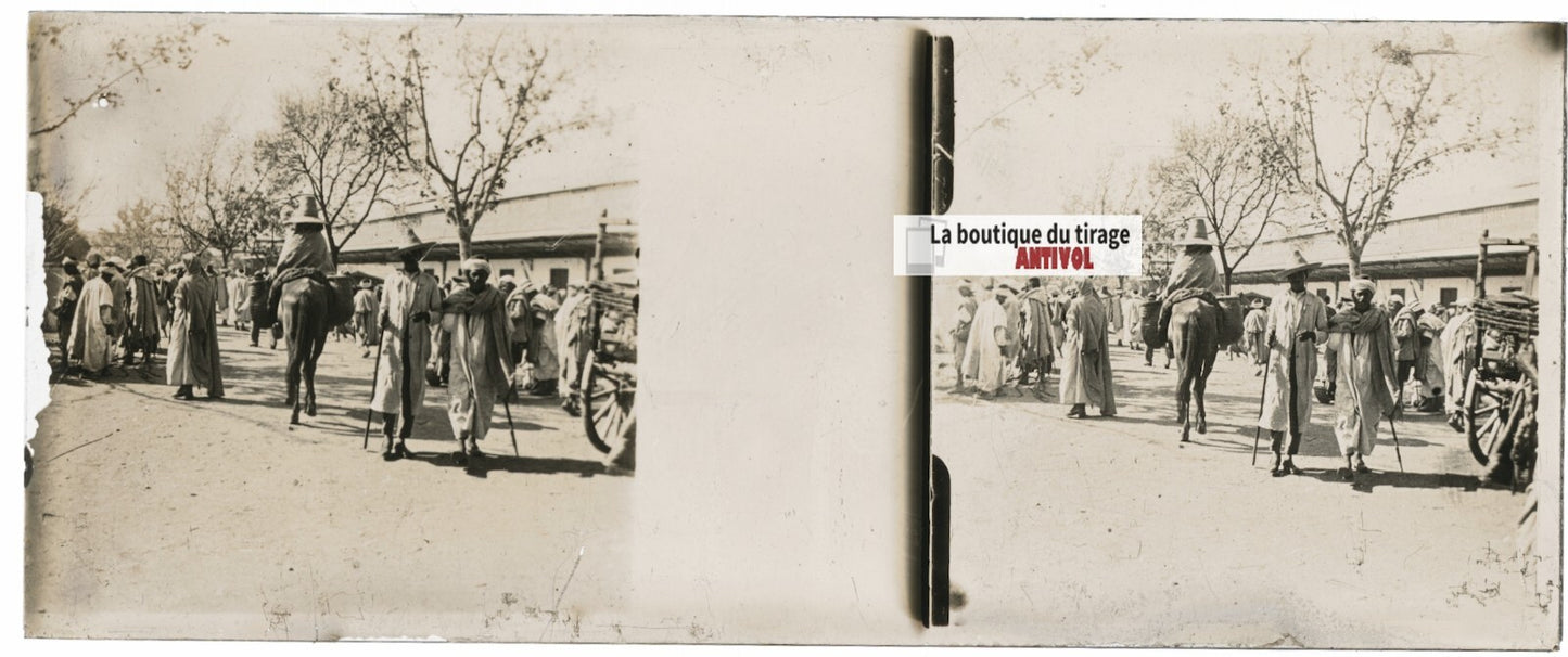 Personnages, Maroc, Plaque verre stéréo, positif noir & blanc 4,5x10,7 cm