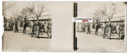 Personnages, Maroc, Plaque verre stéréo, positif noir & blanc 4,5x10,7 cm