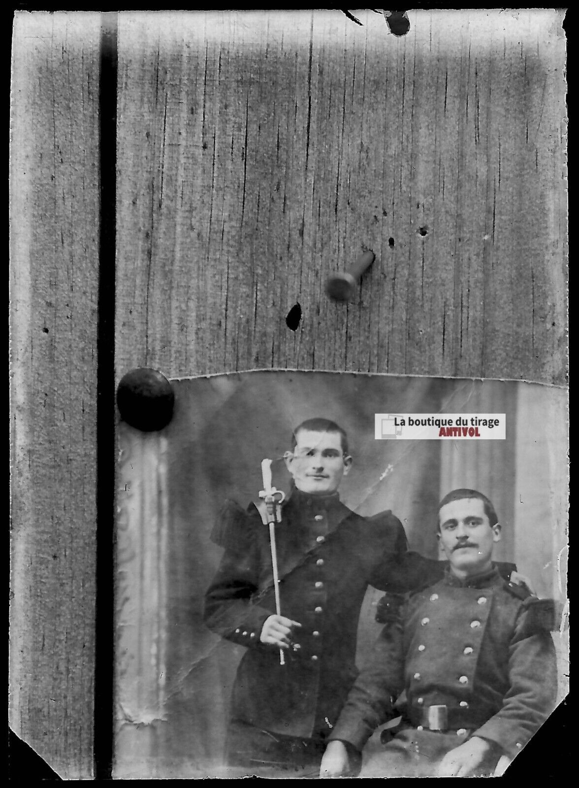 Plaque verre photo ancienne négatif noir et blanc 6x9 cm hommes soldats France - La Boutique Du Tirage 