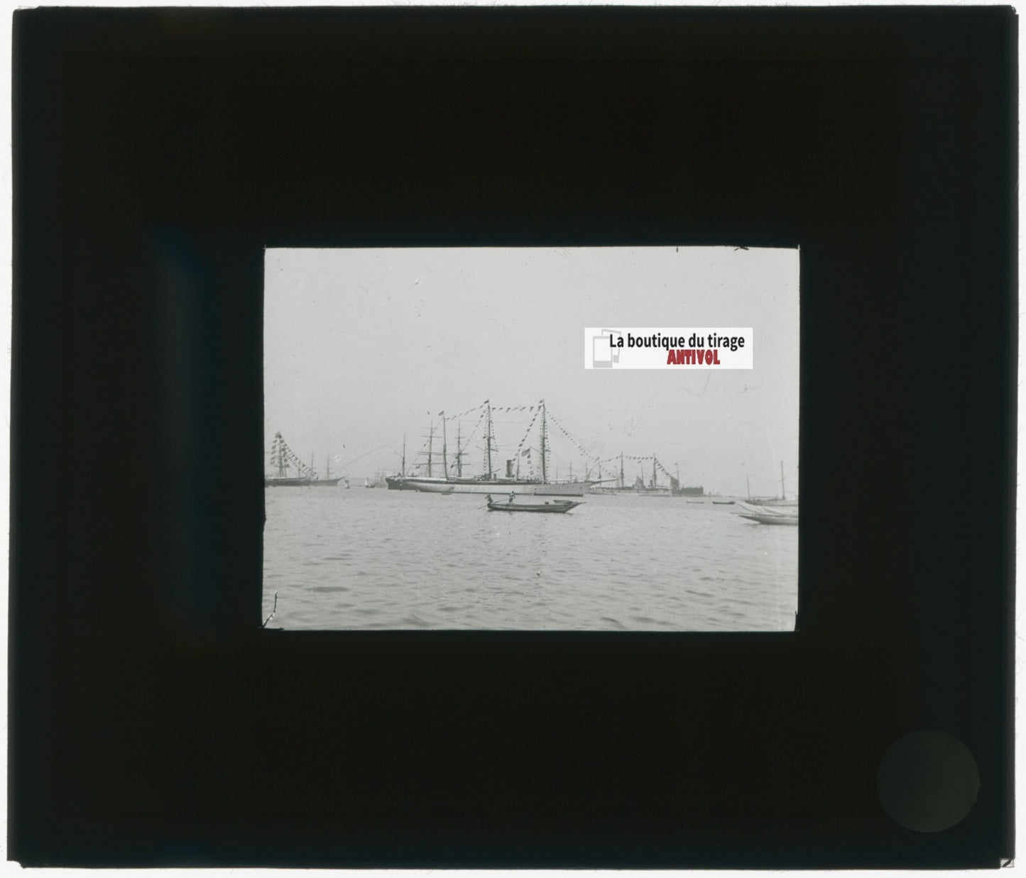 Japon, Bateaux, voiliers,  photo plaque verre, noir & blanc, positif 8,5x10 cm
