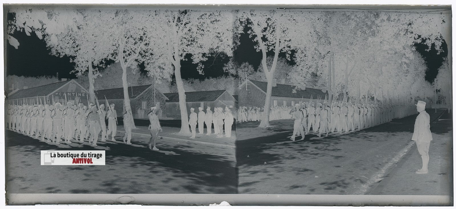 Camp du Ruchard, militaires, plaque verre, photo ancienne, négatif N&B 6x13 cm