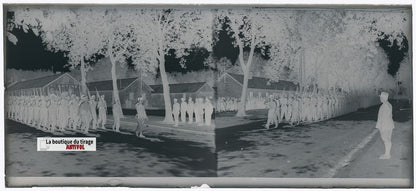 Camp du Ruchard, militaires, plaque verre, photo ancienne, négatif N&B 6x13 cm