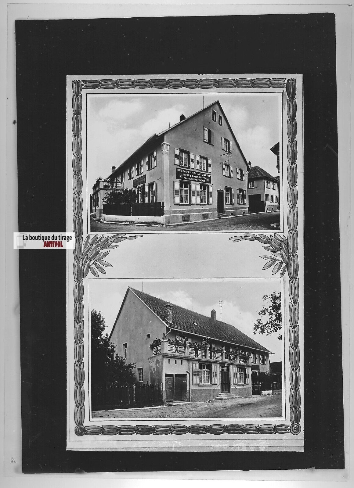 Plaque verre photo ancienne positif noir et blanc 13x18 cm Restaurant Fischer