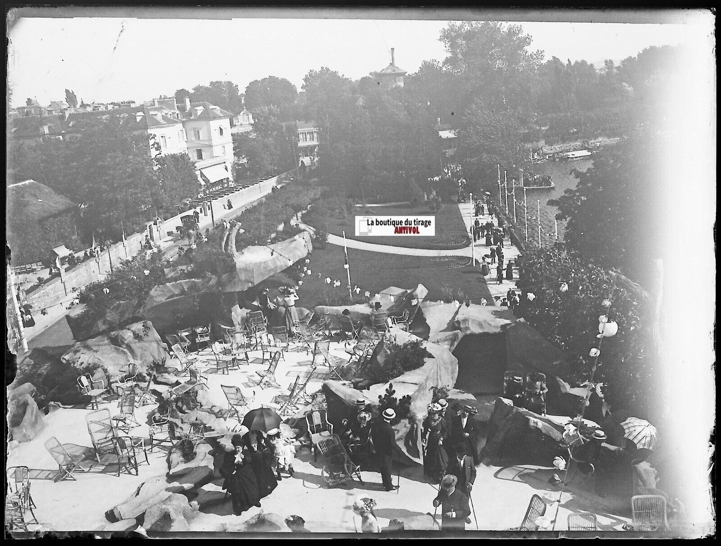 Enghien-les-Bains grotte Casino, Plaque verre photo négatif noir & blanc 9x12 cm