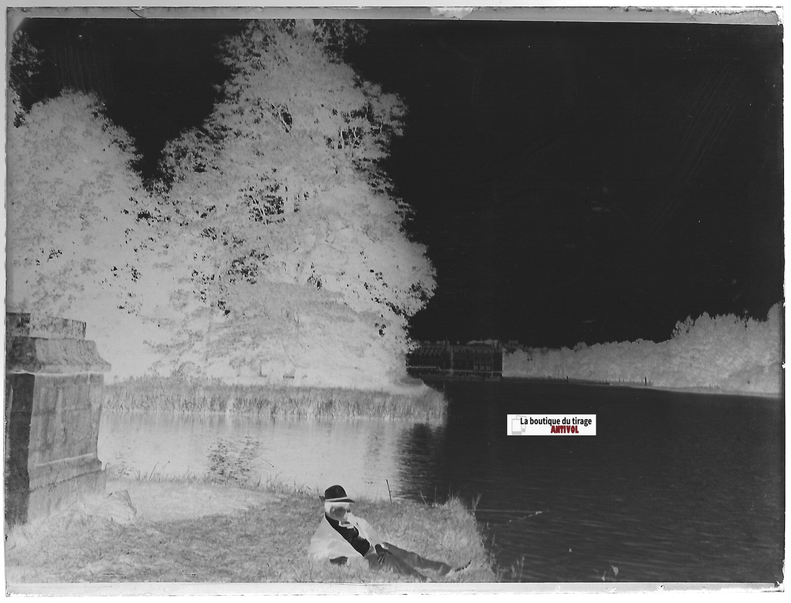 Château de Rambouillet, parc, Plaque verre photo, négatif noir & blanc 9x12 cm