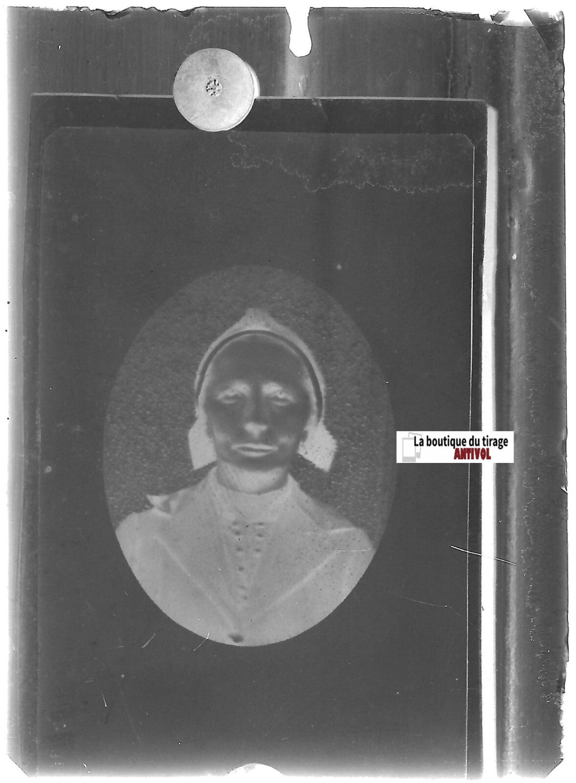 Portrait femme, France, Plaque verre photo, négatif ancien noir & blanc 6x9 cm