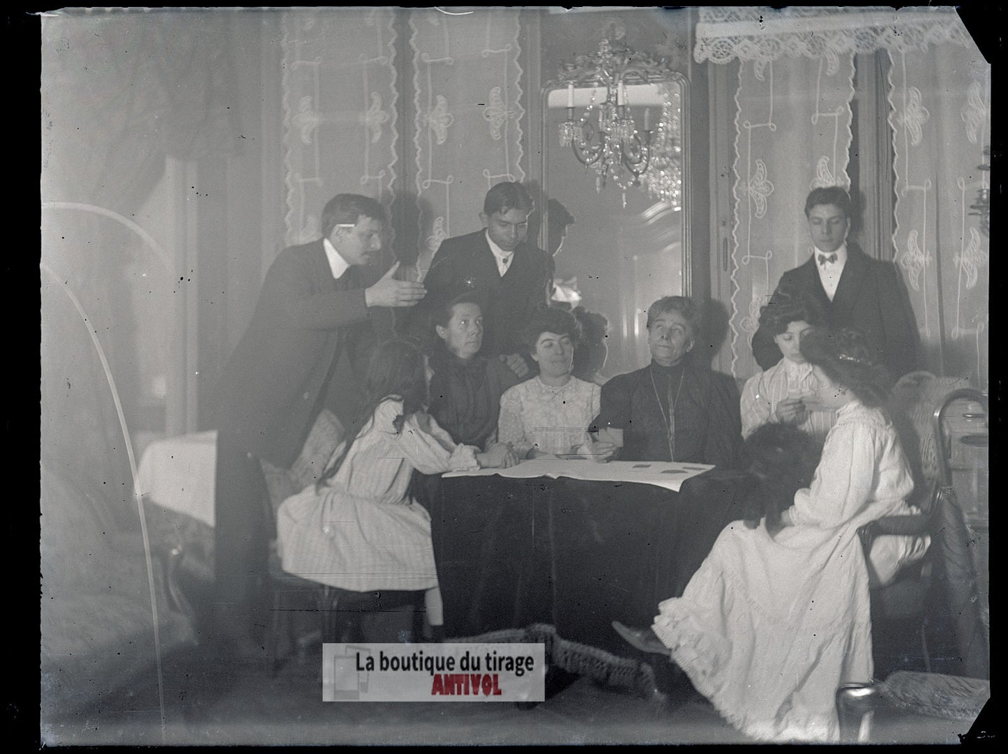 Portrait de groupe, Versailles, plaque verre, photo ancienne, négatif 9x12 cm
