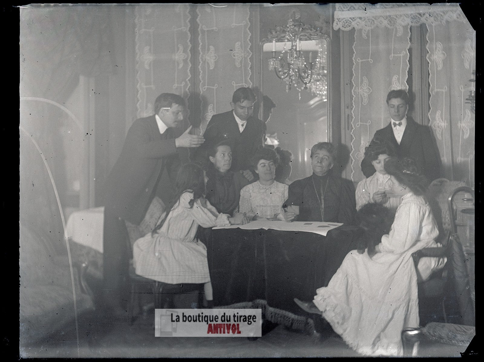 Portrait de groupe, Versailles, plaque verre, photo ancienne, négatif 9x12 cm