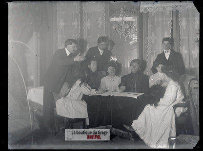 Portrait de groupe, Versailles, plaque verre, photo ancienne, négatif 9x12 cm