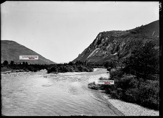 Plaque verre photo ancienne négatif noir et blanc 13x18 cm Bielle paysage